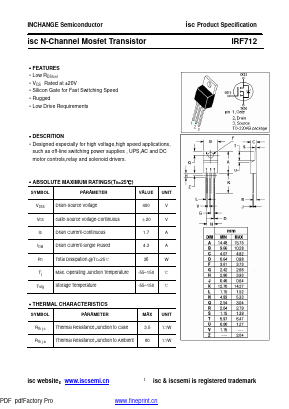 IRF712 Datasheet PDF Inchange Semiconductor