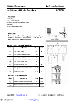 IRF720FI Datasheet PDF Inchange Semiconductor