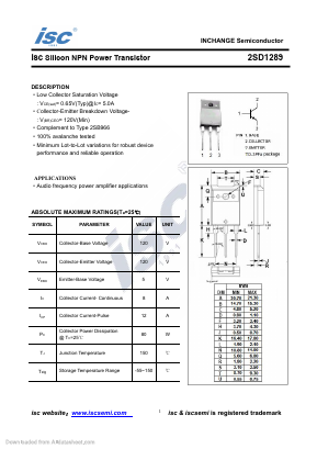 2SD1289 Datasheet PDF Inchange Semiconductor