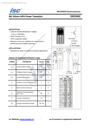 D2062 Datasheet PDF Inchange Semiconductor