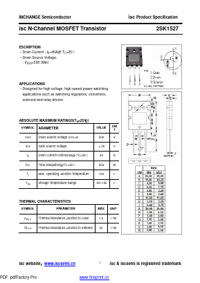 K1527 Datasheet PDF Inchange Semiconductor
