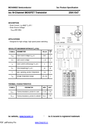 2SK1547 Datasheet PDF Inchange Semiconductor