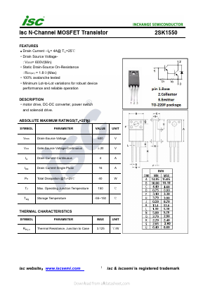 2SK1550 Datasheet PDF Inchange Semiconductor