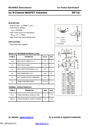 IRF142 Datasheet PDF Inchange Semiconductor
