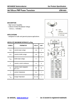 2SA1003 Datasheet PDF Inchange Semiconductor