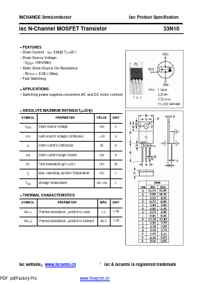 33N10 Datasheet PDF Inchange Semiconductor
