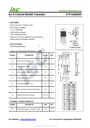 STP14NM50N Datasheet PDF Inchange Semiconductor