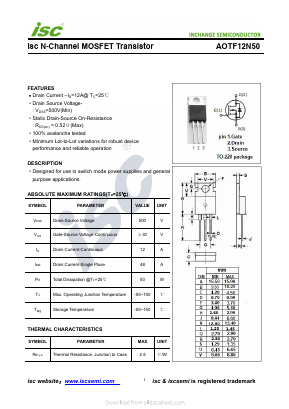 AOTF12N50 Datasheet PDF Inchange Semiconductor