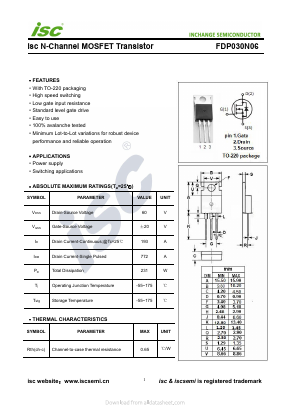 FDP030N06 Datasheet PDF Inchange Semiconductor