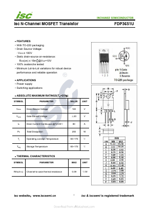 FDP3651U Datasheet PDF Inchange Semiconductor