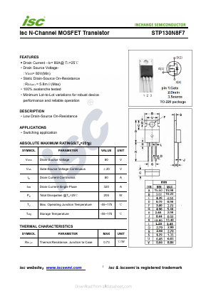 STP130N8F7 Datasheet PDF Inchange Semiconductor