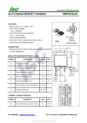 DMP3010LK3 Datasheet PDF Inchange Semiconductor