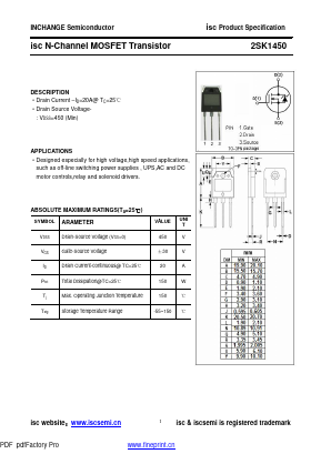 2SK1450 Datasheet PDF Inchange Semiconductor