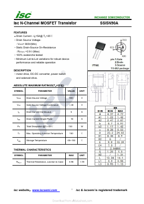 SSI5N90A Datasheet PDF Inchange Semiconductor