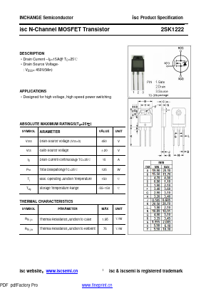 2SK1222 Datasheet PDF Inchange Semiconductor