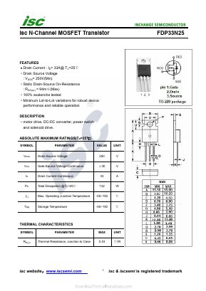 FDP33N25 Datasheet PDF Inchange Semiconductor