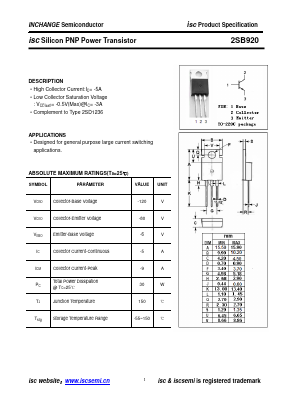 B920 Datasheet PDF Inchange Semiconductor