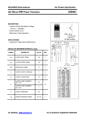2SB981 Datasheet PDF Inchange Semiconductor