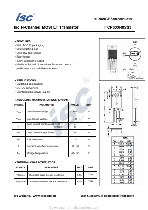 FCP099N65S3 Datasheet PDF Inchange Semiconductor