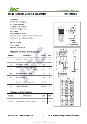 FCP13N60N Datasheet PDF Inchange Semiconductor