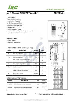 FDP26N40 Datasheet PDF Inchange Semiconductor