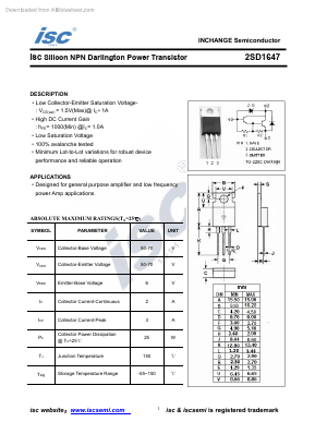 2SD1647 Datasheet PDF Inchange Semiconductor