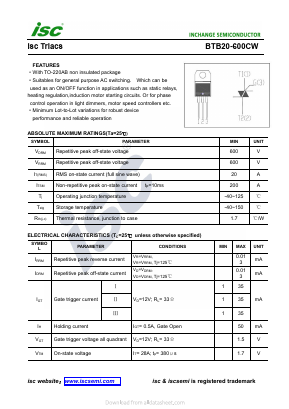 BTB20-600CW Datasheet PDF Inchange Semiconductor