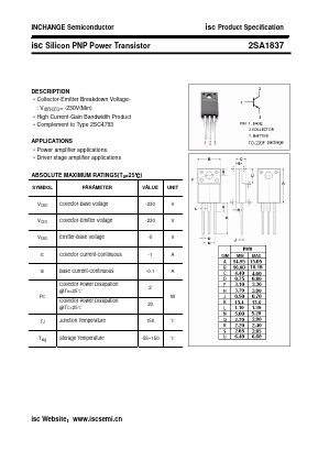 2SA1837 Datasheet PDF Inchange Semiconductor