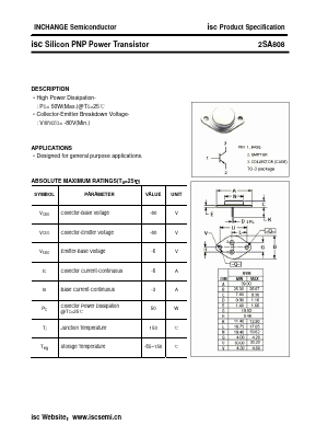 2SA808 Datasheet PDF Inchange Semiconductor