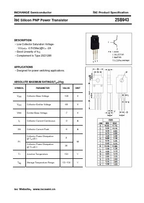 2SB943 Datasheet PDF Inchange Semiconductor