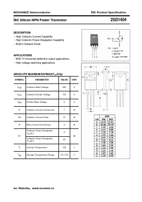 D1404 Datasheet PDF Inchange Semiconductor