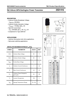 2SD1416 Datasheet PDF Inchange Semiconductor