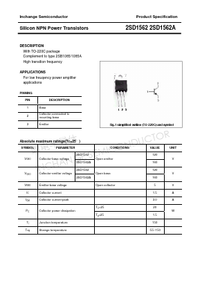 2SD1562A Datasheet PDF Inchange Semiconductor
