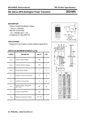 D1605 Datasheet PDF Inchange Semiconductor