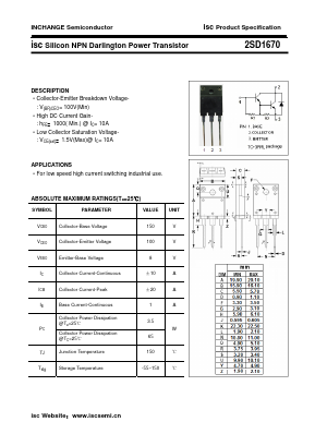 2SD1670 Datasheet PDF Inchange Semiconductor