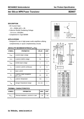 BD807 Datasheet PDF Inchange Semiconductor