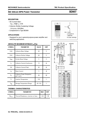 BD907 Datasheet PDF Inchange Semiconductor