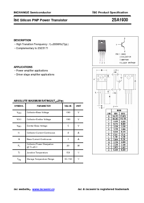 2SA1930 Datasheet PDF Inchange Semiconductor