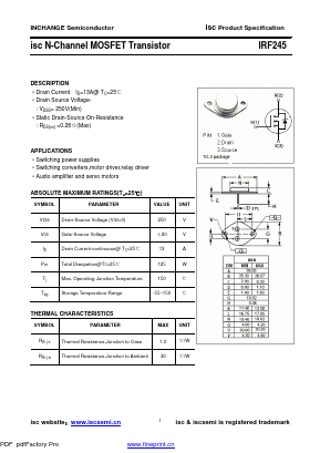 IRF245 Datasheet PDF Inchange Semiconductor