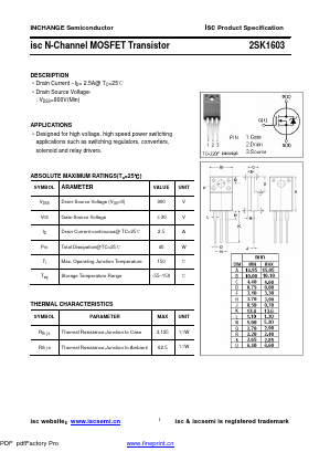 K1603 Datasheet PDF Inchange Semiconductor