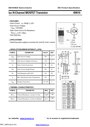40N10 Datasheet PDF Inchange Semiconductor
