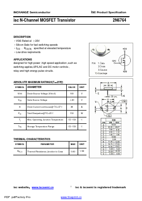2N6764 Datasheet PDF Inchange Semiconductor