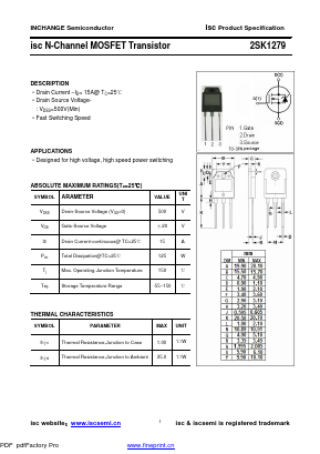 2SK1279 Datasheet PDF Inchange Semiconductor