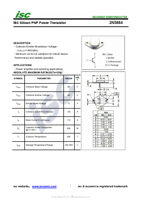 2N5884 Datasheet PDF Inchange Semiconductor