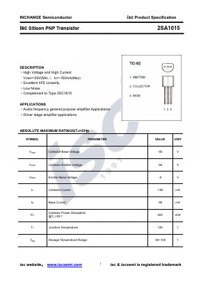 2SA1015 Datasheet PDF Inchange Semiconductor