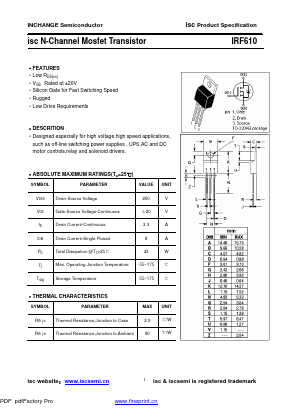 IRF610 Datasheet PDF Inchange Semiconductor