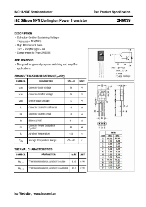 2N6039 Datasheet PDF Inchange Semiconductor