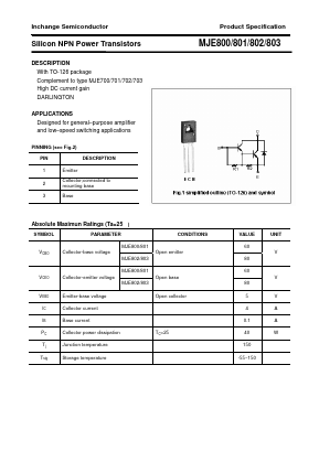 MJE803 Datasheet PDF Inchange Semiconductor