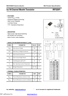 IRF520FI Datasheet PDF Inchange Semiconductor