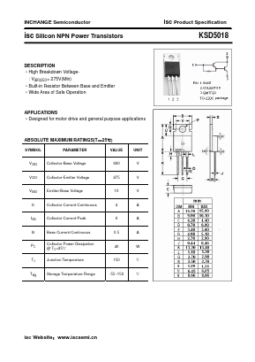 KSD5018 Datasheet PDF Inchange Semiconductor